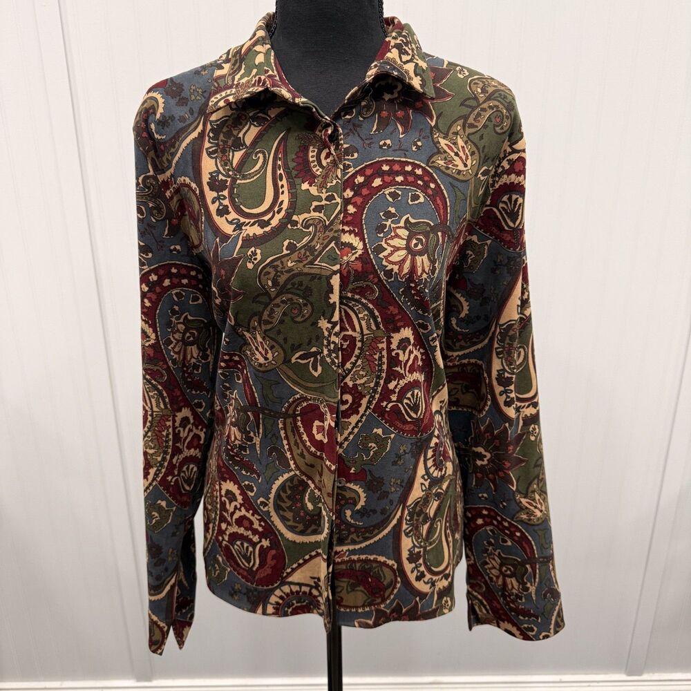 Marisa Christina Women's XL Multicolor Paisley Button Up Blouse Classic Retro